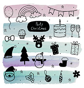 Christmas Celebration, Christmas Icons, Christmas Doodles Drawing, 2023 Christmas Party Illustration Drawing by Mounir Khalfouf