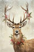 Christmas Deer Painting by Tina LeCour