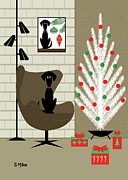 Christmas Room with Black Dog Digital Art by Donna Mibus