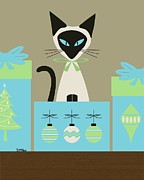Christmas Siamese in Box Digital Art by Donna Mibus