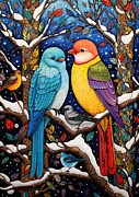 Colorful Birds in a Winter Wonderland Digital Art by Carlos Diaz