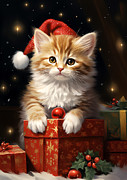 Holiday Magic of the Christmas Kitten Digital Art by Carlos Diaz