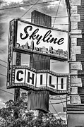Cincinnati Skyline Chili Sign - Black and White Photograph by Gregory Ballos Cincinnati Skyline Chili Sign - Black and White Photograph by Gregory Ballos