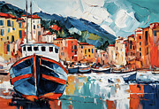 Cinque Terre Harbor Scenery Painting by Elise Palmigiani