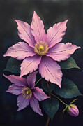 Clematis Wall Art Floral Oil Painting Digital Art by Vintage Wall Art
