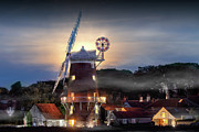 Cley windmill twilight with full moon in Norfolk Photograph by Simon Bratt