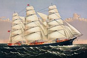 Clipper Ship Three Brothers, the largest sailing ship in the world Painting by Currier and Ives
