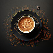 Coffee Cup Concerto - Modern Coffee Art Painting by Lourry Legarde Coffee Cup Concerto - Modern Coffee Art Painting by Lourry Legarde