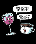 Coffee Wine Cute Comic Cartoon Digital Art by Toms Tee Store