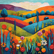 Colorful Abstract Landscape with Wildflowers  Digital Art by Vicky Brago-Mitchell