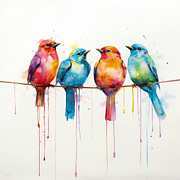Colorful Birds in Whimsical Laundry Decor Painting by Lourry Legarde