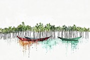 Colorful Boats Minimalist Art Painting by Lourry Legarde Colorful Boats Minimalist Art Painting by Lourry Legarde