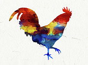 Colorful Rooster - Abstract Painting by Hailey E Herrera