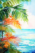 Colorful Tropical Leaves Art - Birds of Paradise Art Painting by Lourry Legarde