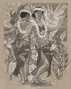 Cook Islands Action Song dancers Drawing by Judith Kunzle
