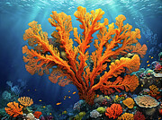 Coral Orange Fan Digital Art by AI Digital