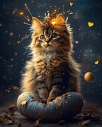 Cosmic Cat Portrait Digital Art by Ben Tomball