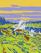 Craters of the Moon Geothermal Walkway in Lake Taupo New Zealand WPA Poster Art Digital Art by Aloysius Patrimonio
