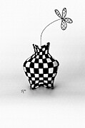 Crazy Checkered Vase and Flower Mixed Media by Shelli Fitzpatrick