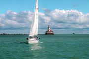 Crimson Beacon - Lighthouse and Sailboat on Lake Michigan Photograph by Brigitte Blanchette Thompson Crimson Beacon - Lighthouse and Sailboat on Lake Michigan Photograph by Brigitte Blanchette Thompson