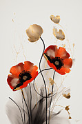 Crimson Fire on Ivory- Red Poppies Minimalist Art Painting by Lourry Legarde Crimson Fire on Ivory- Red Poppies Minimalist Art Painting by Lourry Legarde
