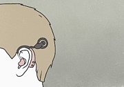 Cropped image of man wearing hearing aid against colored background Drawing by Malte Mueller