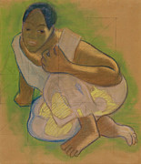Crouching Tahitian Woman -related to the painting Nafea faa ipoipo -When Will You Marry?--. Paul ... Painting by Paul Gauguin