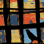 Crow in Colorful Squares Number Two Mixed Media by Carol Leigh