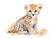Cute baby cheetah cub animal watercolor childrens print Digital Art by Good Focused