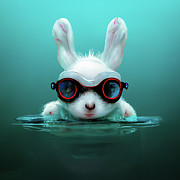 Cute Bunny Swimming 01 Digital Art by Matthias Hauser