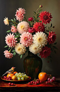 Dahlia Wall Art Floral Still Life Digital Art by Vintage Wall Art