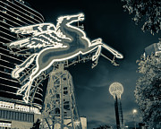 Dallas Flying Pegasus and Reunion Tower at Dusk - Sepia Edition Photograph by Gregory Ballos Dallas Flying Pegasus and Reunion Tower at Dusk - Sepia Edition Photograph by Gregory Ballos