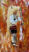 Dancing Buffalo Boy Glass Art by Lisa Hallmark