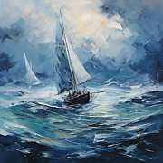 Dancing Sailboats - Blue and White Artwork Painting by Lourry Legarde