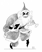 David Merrick as Santa Claus Drawing by Al Hirschfeld