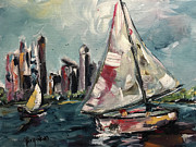 Daytime Sailing Chicago Painting by Roxy Rich Daytime Sailing Chicago Painting by Roxy Rich
