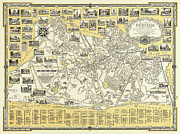 Dedham Massachusetts Antique Pictorial Map 1954  Drawing by Carol Japp