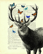Deer with butterflies Digital Art by Madame Memento