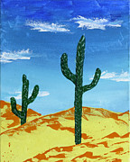 Desert Oasis - Towering Cacti in the Desert Landscape Painting by Djurdjina Jovanovic