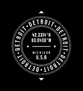 Detroit, Michigan, USA - 2 - City Coordinates Typography Print - Classic, Minimal Digital Art by Studio Grafiikka