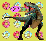 Dino Eating Donuts  Digital Art by Shelli Fitzpatrick