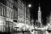 Dluga Street Gdansk Poland by Night Black and White Photograph by Carol Japp