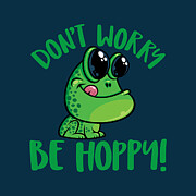 Don't Worry Be Hoppy Smiling Cartoon Frog Digital Art by John Schwegel