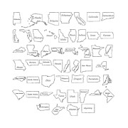 Doodle freehand drawing on states of the USA Drawing by ByM