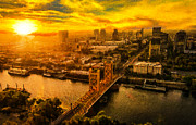 Downtown Sacramento and Tower Bridge at sunset - digital painting Digital Art by Nicko Prints Downtown Sacramento and Tower Bridge at sunset - digital painting Digital Art by Nicko Prints
