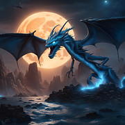 Dragon in the Moonlight Digital Art by Greg Joens