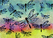 Dragonflies on a Rainbow Sky Mixed Media by Shelli Fitzpatrick