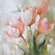Dragonfly In The Tulips Painting by Tina LeCour Dragonfly In The Tulips Painting by Tina LeCour