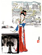 Dream of the Red Chamber - Woman Standing At Writing Table Painting by Liu Danzhai Dream of the Red Chamber - Woman Standing At Writing Table Painting by Liu Danzhai