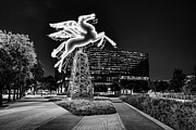Dusk At The Neon Pegasus - Dallas Texas Monochrome Photograph by Gregory Ballos Dusk At The Neon Pegasus - Dallas Texas Monochrome Photograph by Gregory Ballos
